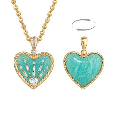 Fettero Gold Necklace for Women, 14K Gold Plated Heart Charm Necklaces for Women Double Sided Pendant Heart Necklace for Mom Wife Valentines' Day Jewelry