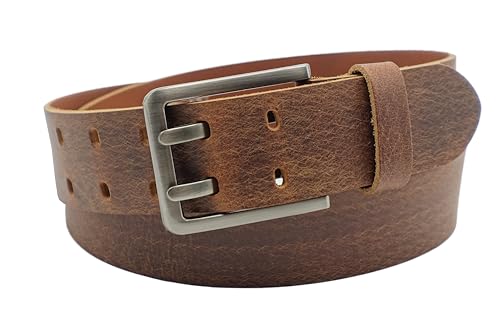 NK Belt GmbH Handgemachter Herren Ledergürtel aus Büffelleder mit Doppeldorn Schnalle, Made in Germany, Anzug Jeans Gürtel 43mm #DD-15 (Cognac, 95cm Gesamtlänge 110cm)