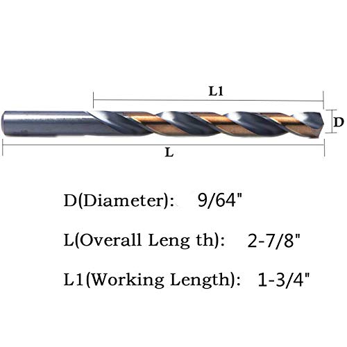 12 Pcs,9/64", Hss Black And Gold Coated Twist Drill Bits, Metal Drill, Ideal For Drilling On Mild Steel, Copper, Aluminum, Zinc Alloy Etc. Pack In Plastic Bag #TOP1