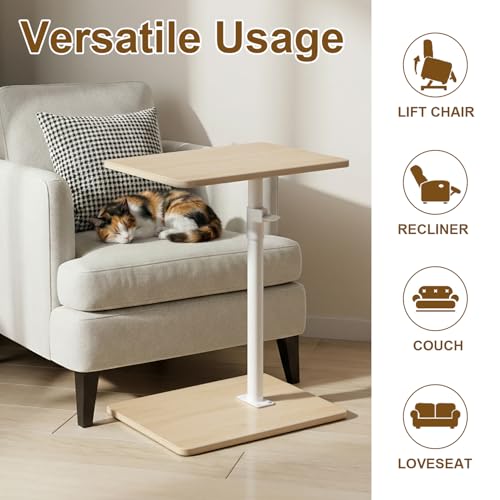 Image of YUHFERA Sofa Armrest Tray Table for Couch - 360 Swivel Height Adjustable End Table for Small Spaces, Snack Side Table for Bed or Chair with Phone & Tablet Slot (Oak, Enlarged)