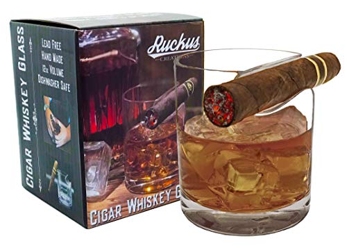 Old Fashioned Whiskey Tumbler With Top Mounted Cigar Holder