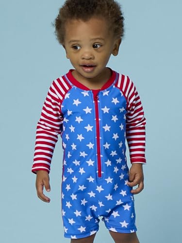 Image of RUGGEDBUTTS Baby /Toddler Boy Swimsuit, One Piece Zipper Rash Guard Sunsuit with UPF 50+ Sun Protection