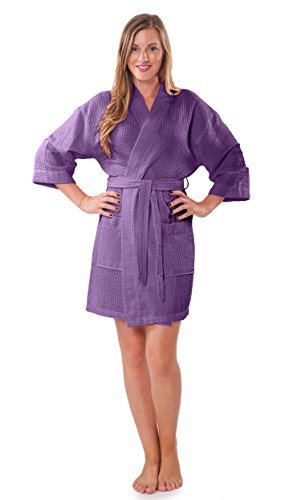 Image of Turquaz Lightweight Short Robes For Women Waffle Kimono Bathrobe - Soft, Fast-Drying, Long-Lasting Cotton Blend