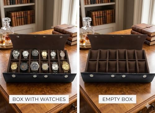 Image of essart 12-Slot Watch Roll Case - Luxury PU Leather Travel Watch Organizer for Men & Women | Portable Watch Storage Case | Scratch-Resistant & Protective