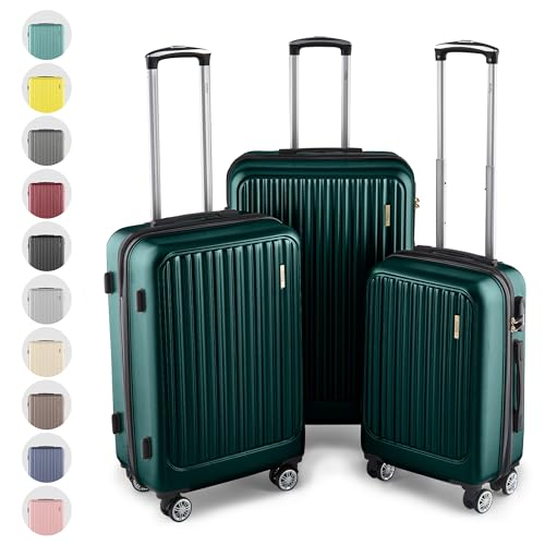 Easy Move ABS Hartschalenkoffer - Ergonomisch & Sicher - Trolley Koffer Set 3-teilig mit 360° Rädern, Zahlen-Schloss - Rollkoffer, Reisekoffer (Dark Green, Kofferset)