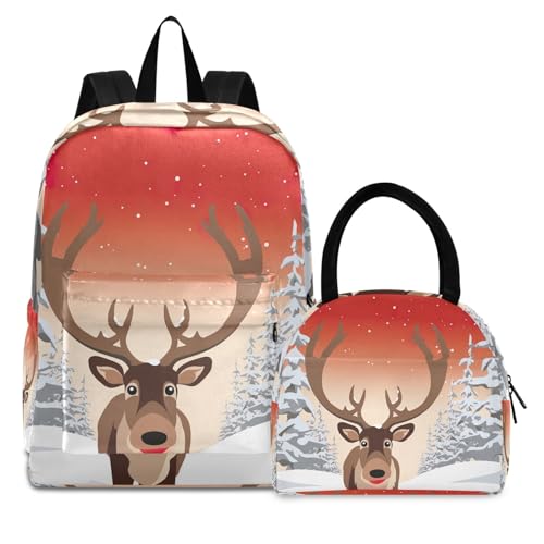 Sac à dos renne féerique pour fille avec sa boîte repas hiver