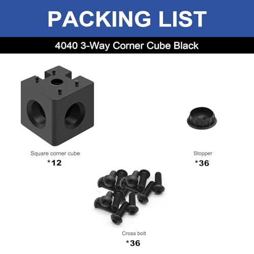 Image of 12pcs 4040 3-Way Corner Cube 4040 Extrusion Hardware T-Slot V-Slot Accessories with Screws and Nuts for 4040 Aluminum Extrusion Connector 3D Printer Accessories Black