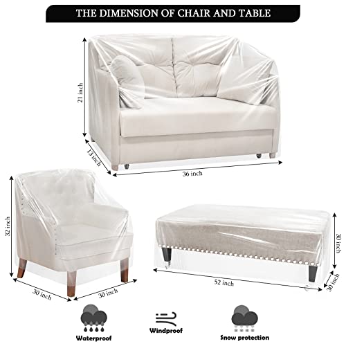 4 Pcs Patio Furniture Covers Waterproof Outdoor Furniture Covers Clear Plastic Patio Sofa And Outdoor Table Cover Heavy Duty Patio Furniture Sets Covers, 32 X 30 X 30, 52 X 30 X 30, 36 X 21 X 13 Inch #TOP1