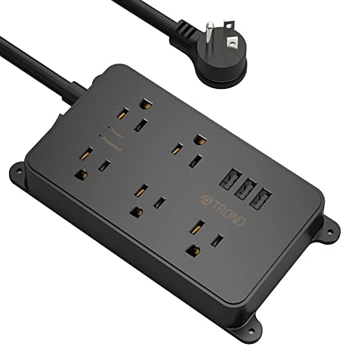 Power Strip with USB, TROND Surge Protector Flat Plug with 5 Widely-Spaced Outlets, ETL Listed, 1300J, Wall Mountable 5ft Extension Cord, for Kitchen Garage Laundry Room Behind TV, Black Power Strip with USB, TROND Surge Protector Flat Plug with 5 Widely-Spaced Outlets, ETL Listed, 1300J, Wall Mountable 5ft Extension Cord, for Kitchen Garage Laundry Room Behind TV, Black