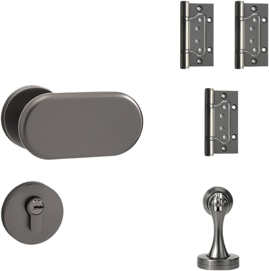 Zinc Alloy Golden Wood Grain Door LockBathroom Door Handle Lock Anti-Theft Lock Cylinder(Black)