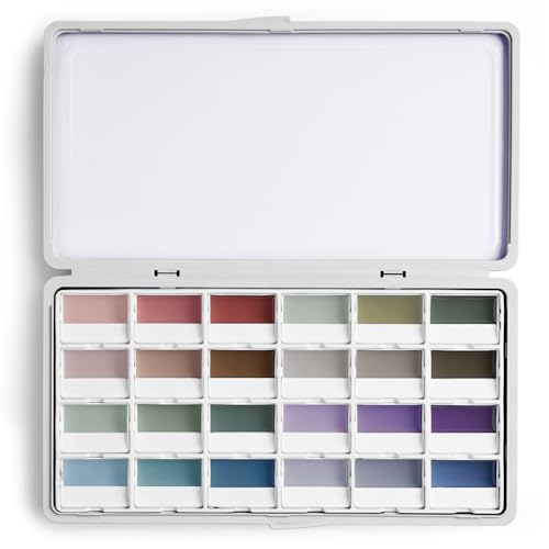 Fuumuui 24-Color Opaque Semi-Moist Solid Watercolor Paint Set Art Supplies for Artists Beginner Painters Amateur Hobbyists Painting Low-key 1 Count (Pack of 1)