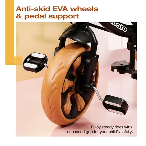 Image of Kidsmate Junior Tricycle for Kids with Parental Control | Cycle for Kids 1-4 Years | Baby Cycle | Bicycle with Storage Basket, Cushion Seat and Seat Belt Carrying Capacity 30 Kgs (Caramel-Black)