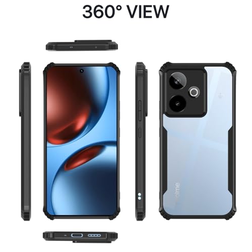 Image of Pikkme Back Cover for Realme GT 7 5G / GT 7T 5G | Ultra Hyrbid | Full Camera Protection | Raised Edge | Crystal Clear Transparent Bumper Case (Black)