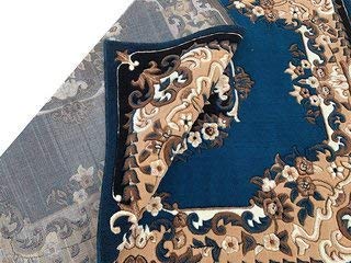 Image of Soft Thick Geometric Acrylic Washable Anti Skid Carpet. for Living Room Bedroom. Hall Size 7 x 10 feet (150X210 Cm) Blue D31