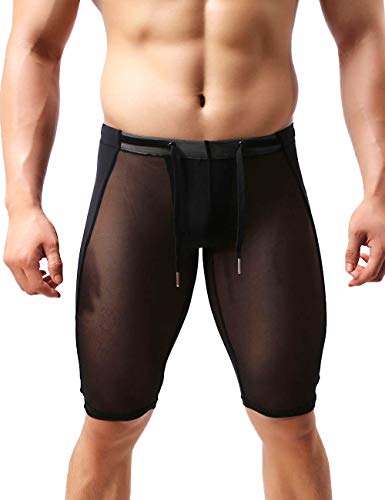 MIZOK Men's Fitness Mesh Shorts Yoga Capris See Through Jammer Swimsuit Beachwear3