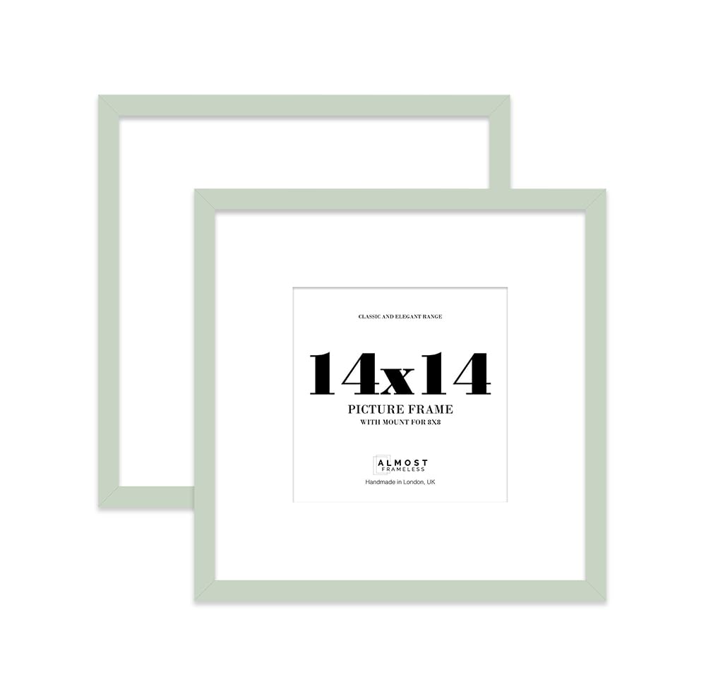 14x14 Mint Green Picture Frame with Large Mount for 8x8 Photos, Prints - Modern Square Wall Frame, Set of 2