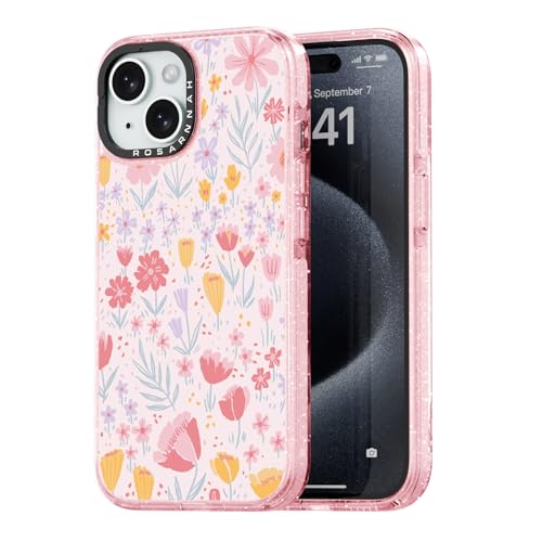 Coque de téléphone compatible avec iPhone 15 en silicone robuste rose pailleté