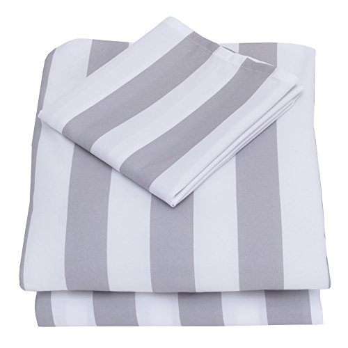 NoJo 3-Piece Toddler Sheet Set, Grey/White Rugby Stripes, 52