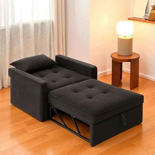 Image of FURNY Tressa 1 Seater Fabric Easy Pull-Out Sofa Cum Bed (Dark Grey) Premium Velvet Finish | Durable Comfort | Ideal for Living Room
