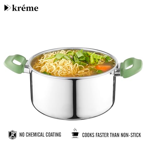 Image of Kreme Platina Triply Stainless Steel Cookware Set, 8 Pcs - Kadai 24cm, Frypan 24cm, Saucepan 16cm & Casserole 20cm with Glass Lids | Healthy Cooking | Induction & Gas Stove Compatible, Less Oil