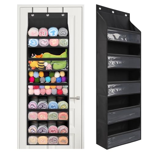 Katech Over Door Knitting Organizer with 5 Clear Pocket for Yarn Enthusiasts, Hanging Storage Bag for Crochet Hooks and Yarn Balls