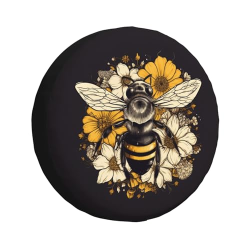 Image of Fluffy Bee Sunflower Spare Tire Cover Universal Fit for Trailer RV SUV Truck Camper Weatherproof Protectors Tyre Covers 14 inch 15 inch 16 inch 17 inch
