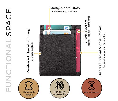 Image of WildHorn Leather Card Holder for Men & Women (Black Safiano)