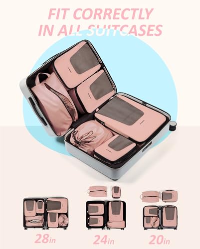 Image of BAGSMART Compression Packing Cubes for Travel, 6 /5 /4set Lightweight Packing Organizers, Summer Travel Essentials Suitcase Organizer Bags Set