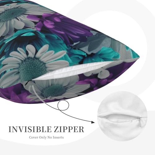 Taies d'oreiller fleurs violettes imitation lin bleu sarcelle lit canapé - 6