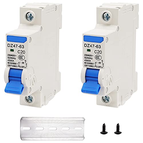 Weideer 2Pcs Ac Miniature Circuit Breaker Dz47-63 C20 230V/400V 1 Pole 20A Din Rail Mount #TOP6