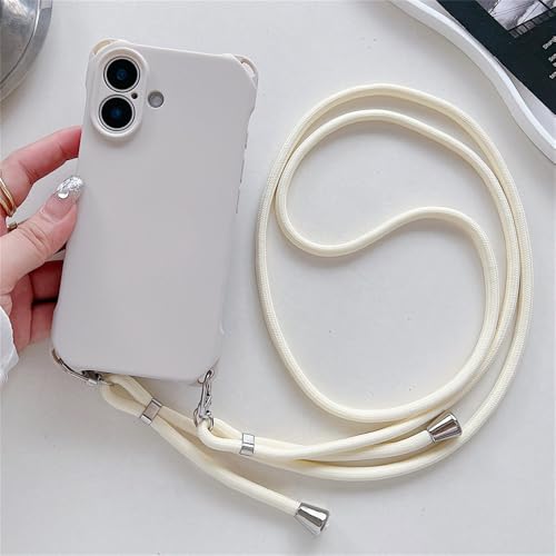 クロスボディ ストラップ ネックレス コード ロープ ストラップ 電話ケース iPhone 11 12 13 14 15 16 Pro Max 14 15 16 Plus 液体シリコン ソフトマットカバー ホワイト iPhone 13 ProMax用