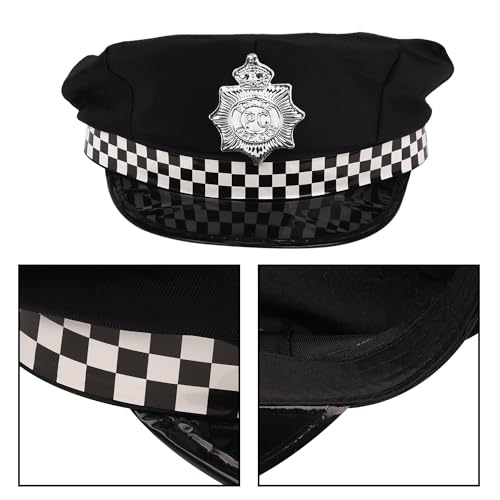 XNHIU Police Hat Unisex Police Office Cap Fashion Flat-Top Cap with Checked Band Party Costume Accessories Head Decoration for Halloween Christmas Cosplay - Image 2