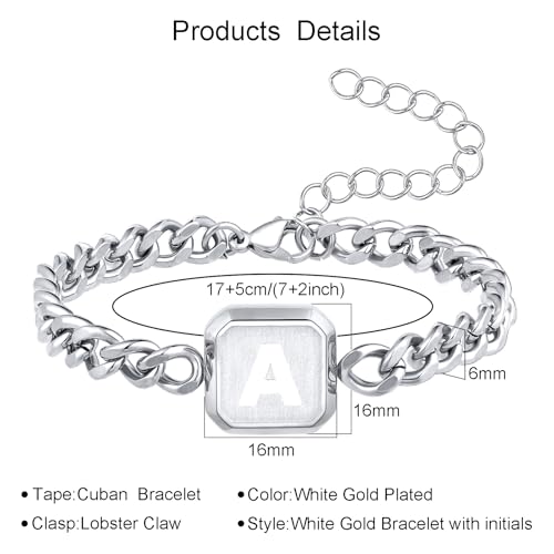 Image of Bellino Initial Bracelet Cuban Link Chain Mens Bracelets Jewelry Gifts | Initial Cuban Link Bracelet for Mens Bracelet Adjustable Size Stainless Steel Men Jewelry Birthday for him Dad Brother Son