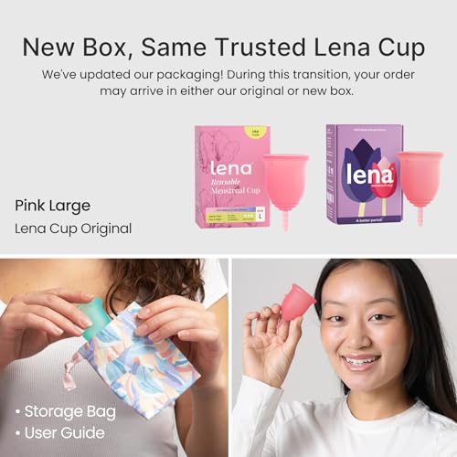 Image of Lena Menstrual Cup Original - Soft Medical-Grade Silicone Period Cups for Women Heavy Flow, Reusable and Comfortable 12-Hour Leak-Free Protection, Beginner-Friendly Feminine Care - Large, Pink