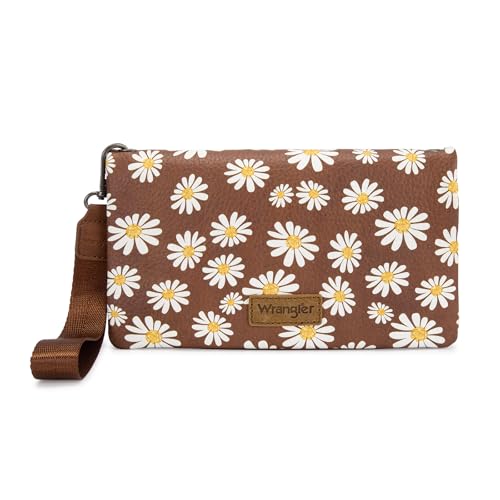 Image of Wrangler Crossbody Wallet Women Small Purse Brown Daisy Large Capacity Organizers Ladies Female Clutch Wallets RFID Blocking Bifold
