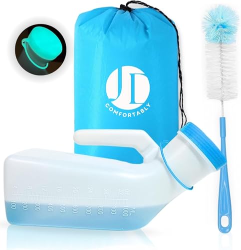 COMFORTABLY® Orinal Adulto 1000 ML para Hombre | Botella de Orina PORTÁTIL con Tapa ANTIGOTEO + Cepillo y Bolsa IMPERMEABLE | Orinal para Cama, Coche, Viajes y Movilidad Reducida