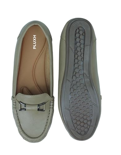Image of Pluxh Women Olive Bellies | Metal Buckle Pull-On Ballet Flats