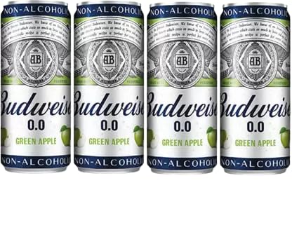 Budweiser 0.0 Non alcoholic Green Apple Can Can (4 x 330 ml)