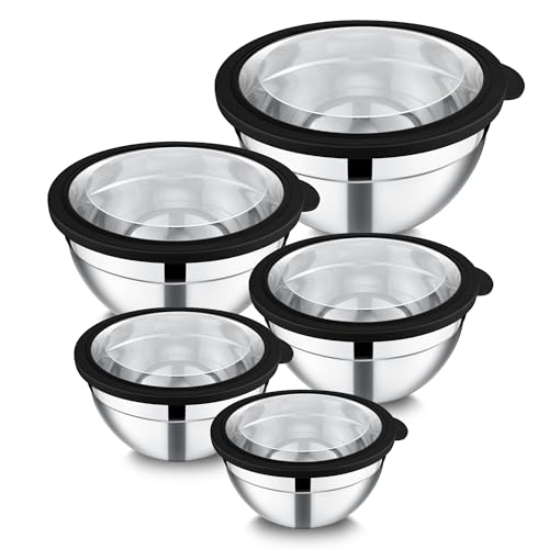 Joyfair Stainless Steel Mixing Bowl Set with Lids, 5 Pcs