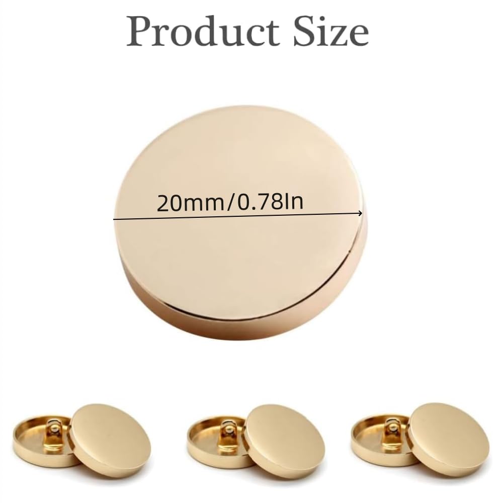 30PCS Golden Buttons - Round Flat Metal Buttons for Shirt Jacket, Coat, Suit, Trousers, Blazer (Gold, 20mm) - Image 4