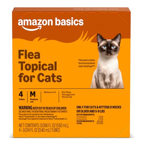 Amazon Basics Preventative Topical Flea Treatment for Medium Cats (5-9 Pounds), 4 Count
