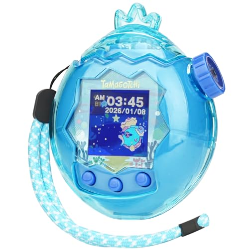 カバー 保護ケース 透明 PCハードケース 2点セット 本体カバー＋デコキャップ 360度防衝撃 すり傷防止 全周囲保護 耐久性 防水 クリアカラフル ストラップ付き 対応 (透明アクアブルー クラウン)