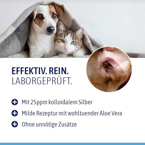 AniSupply Ohrentropfen 50ml mit kolloidalem Silber I Für Hunde und Katzen I SEHR GUT bei Juckreiz, Ohrentzündungen, Pilze, Bakterien und Keime I Ohrenpflege, Ohrenhygiene, Gesunde Ohren