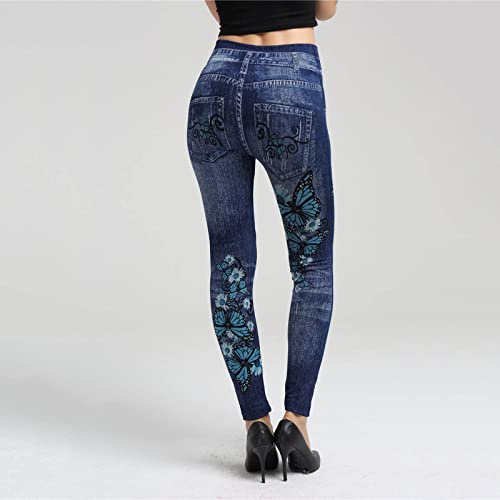 Women's Classic Denim Pants Butterfly Print High Waisted Denim Legging Slim Fit Stretch Skinny Jeans Pants3