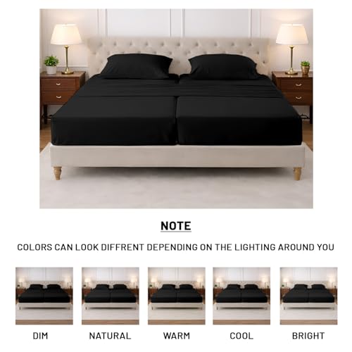 Image of SGI Split King Sheet Set for Adjustable Bed Egyptian Premium Cotton 600 Thread Count Sheets for Sleep Number Bed 15 inch Deep Pocket 5 Pc Set with 2 Twin XL Fitted Sheets Soft Breathable -Black