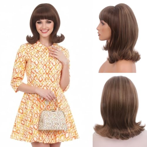 Image of H&Bwig 60s Retro Beehive Wigs for Women 70s Classic Style Cosplay Wig (light brown)