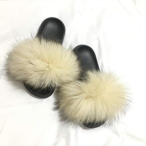 Yu Li Womens Luxury Real Raccon Fur Slippers Slides Indoor Outdoor Flat Soles Soft Summer Shoes3