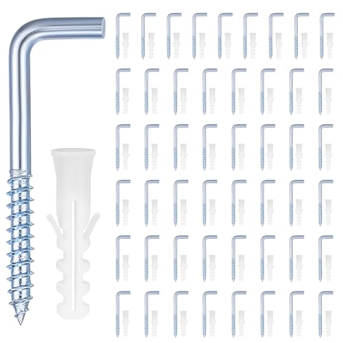 50 Piezas Ganchos Roscados en Forma de L , Gancho de pared con rosca en forma de L de color azul - Gancho de ángulo recto galvanizado con tubo de expansión, Durables para Hogar, Oficina.