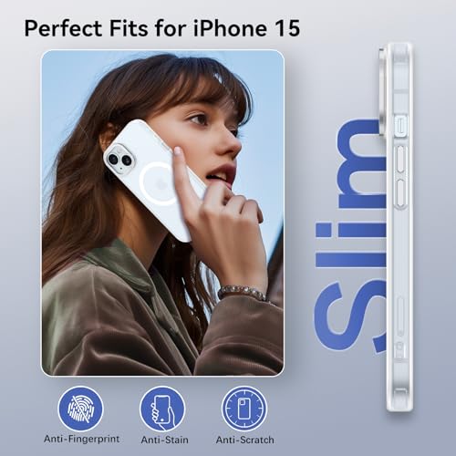 Image of YINLAI for iPhone 15 Case 6.1-inch,Magnetic Compatible with MagSafe, Slim Matte Anti-Fingerprint, Shockproof Full Body Military Grade Protection for iPhone 15 Cover, Clear