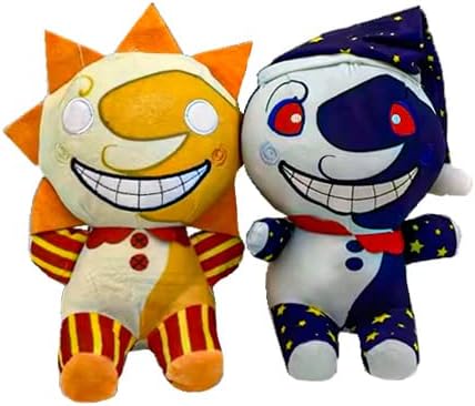 Sundrop FNAF plushies 9.8IN,Kawaii Sundrop Moondrop fnaf security breach plush,Clown Figure Cartoon Plush toys,at Freddy's Plush Collection Gifts for Fans. (2pcs)